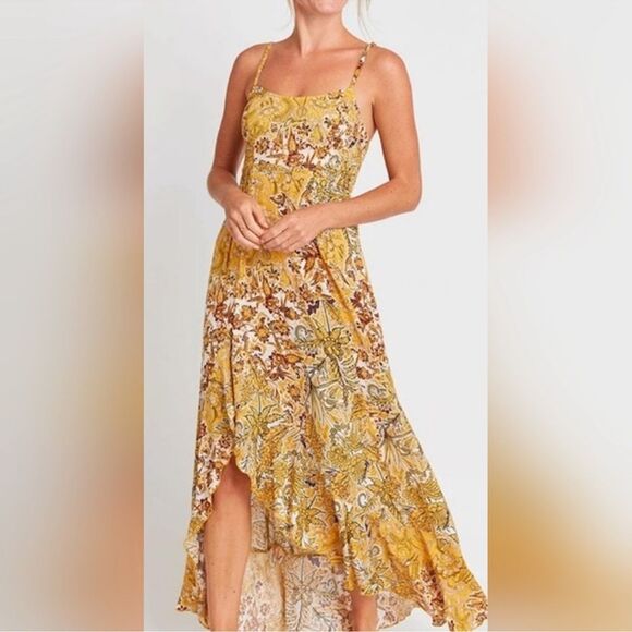 Free People Forever Yours Smocked Slip Dress Yellow Floral Wrap Size S - Picture 1 of 7